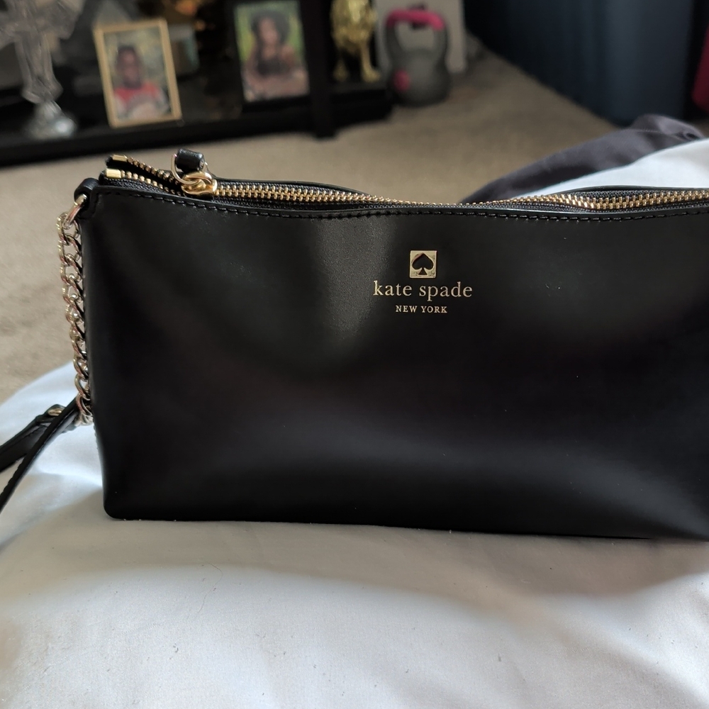 kate spade Black Leather Zip Wristlet with Gold Hardware